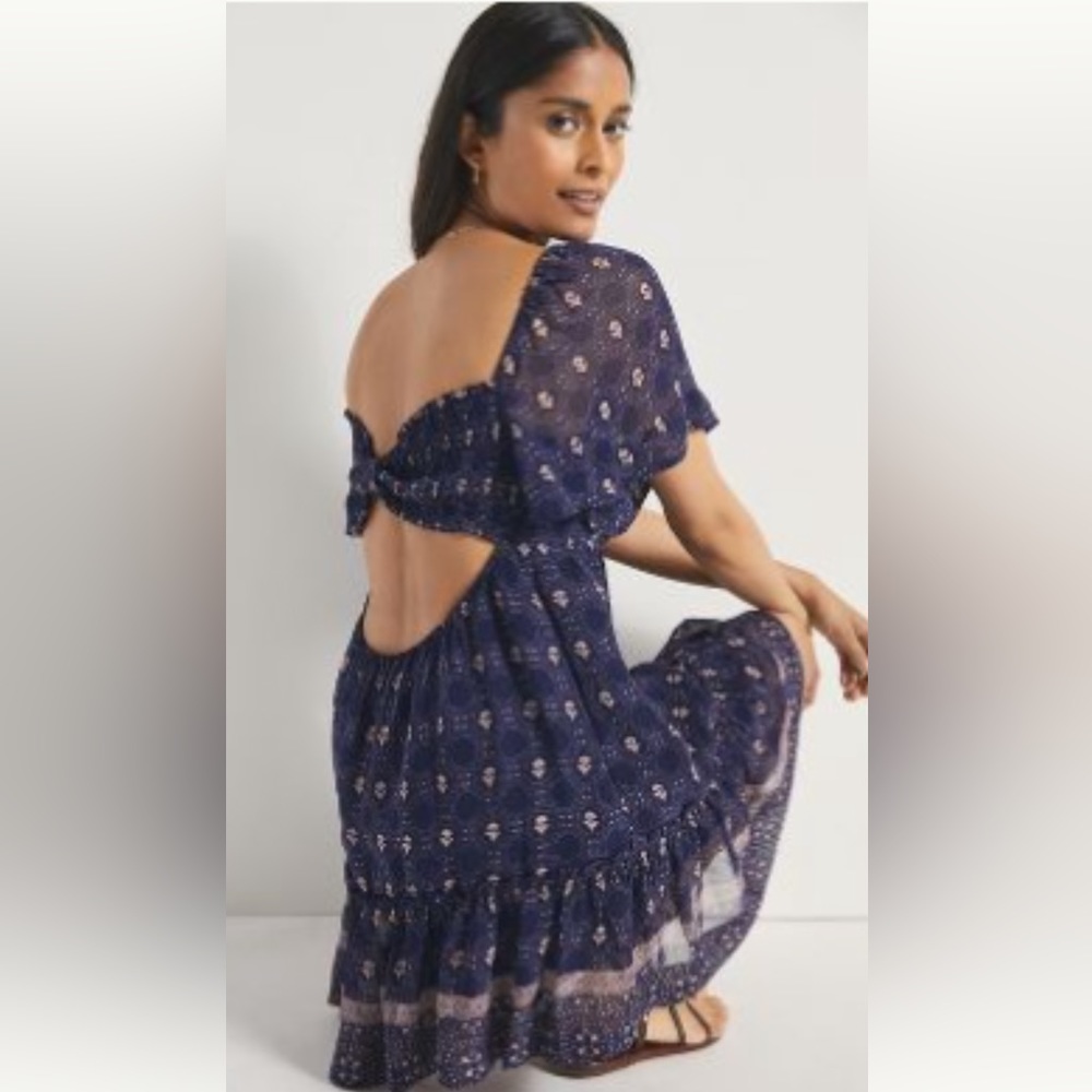 Anthropologie Navy Backless Dress